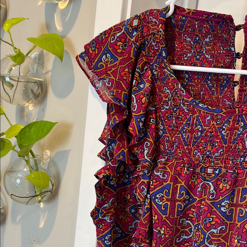 Anthropologie Red and Blue Patterned Blouse - Picture 3 of 6